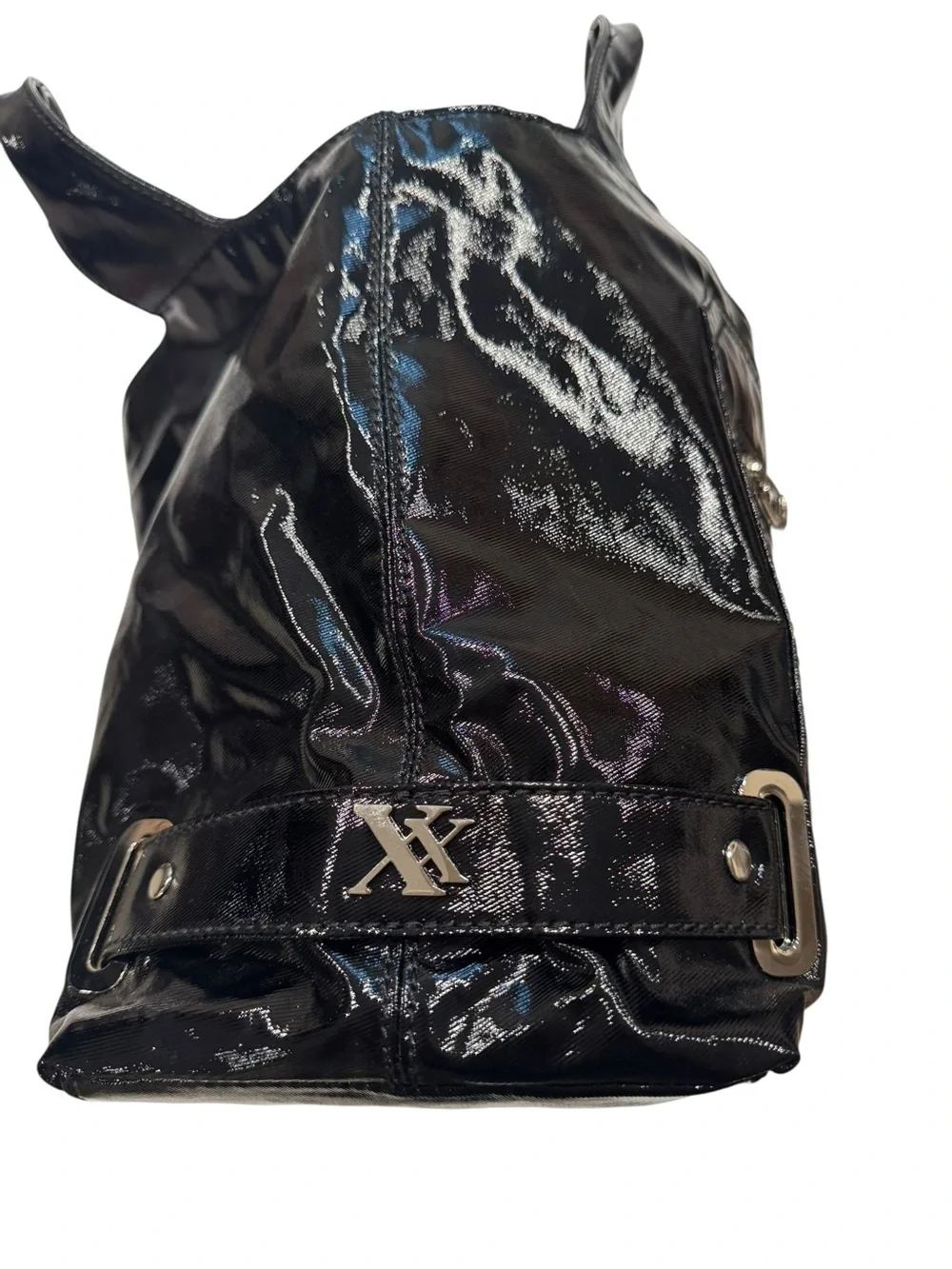 Maxx New York Black Patent Tote Bag‎ Zebra Print Lining M2219 NWT